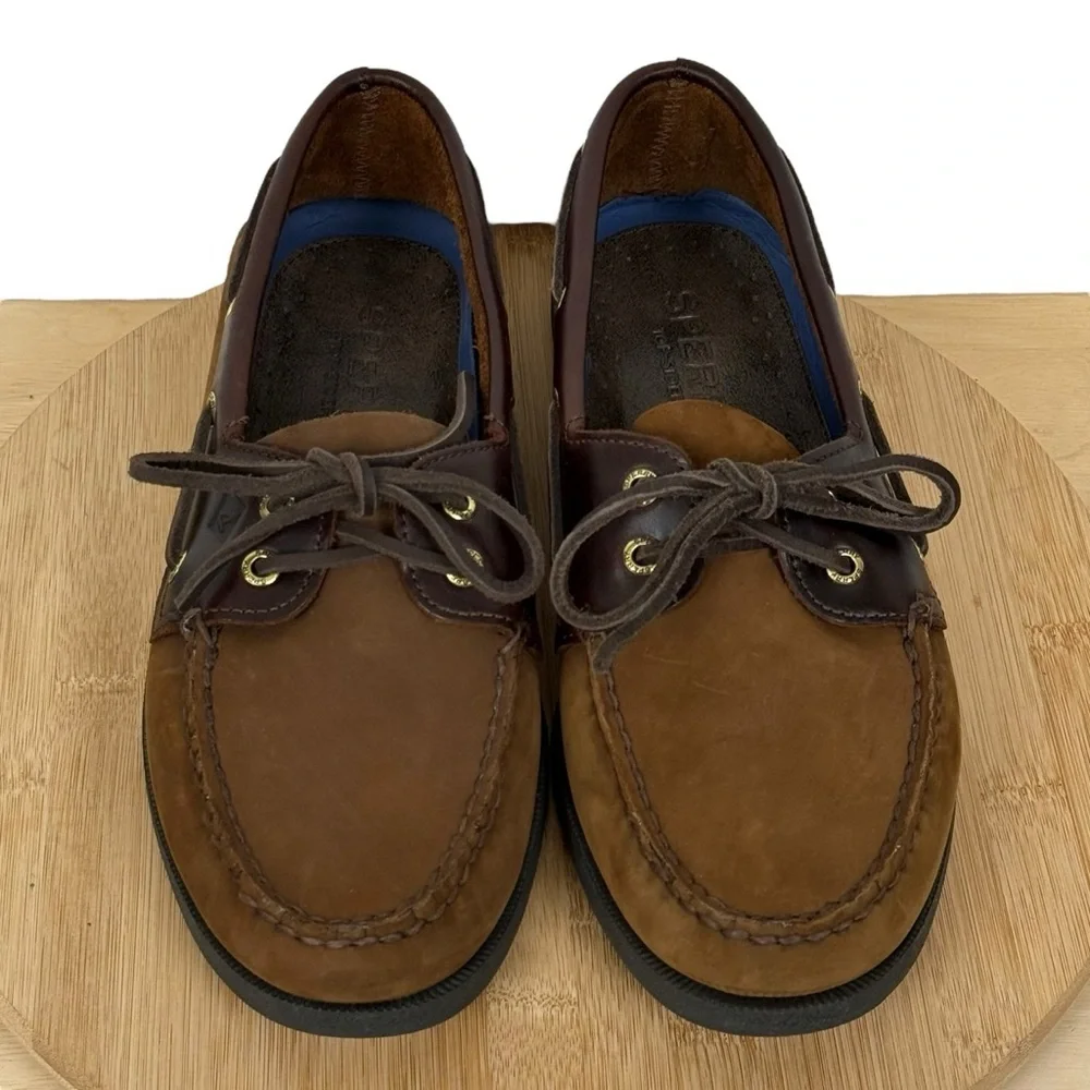 Sperry Top-Sider Men’s 2-Eye Brown Leather Boat Shoes – Size 10W